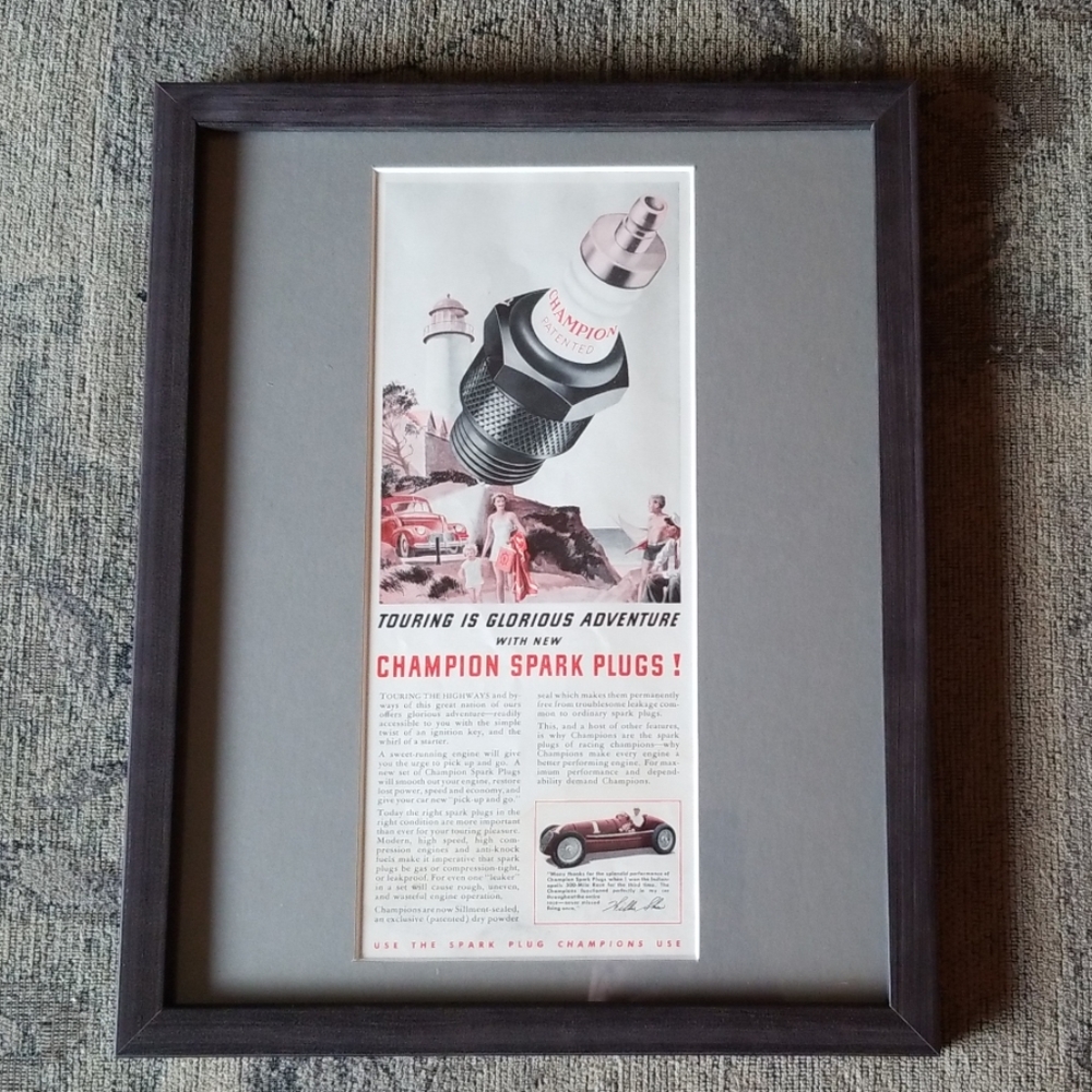 Vintage Champion spark plug framed ad! 12x15